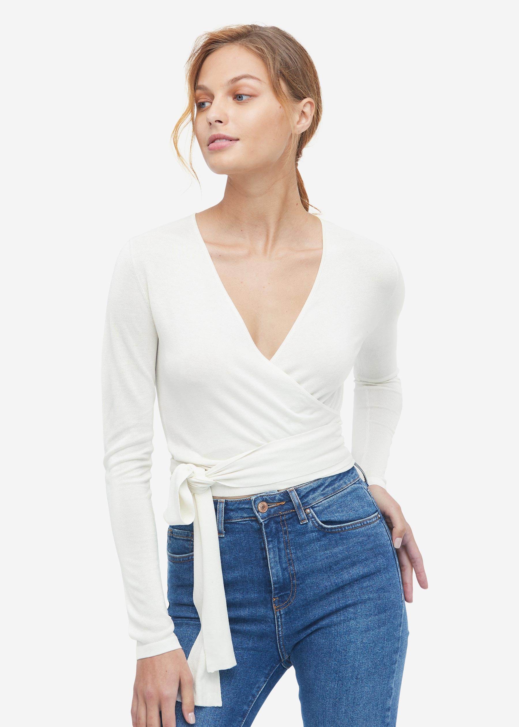 essential silk knitted wrapover top