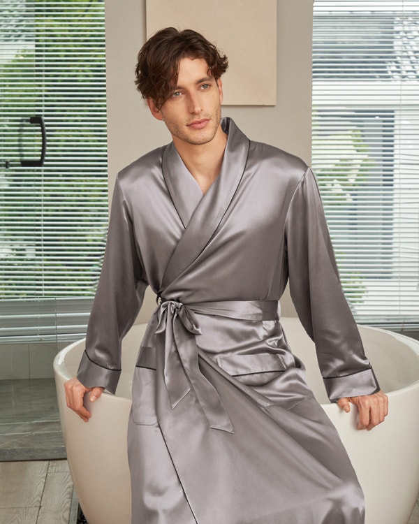 22 Momme Contra Full Length Silk Dressing Gown