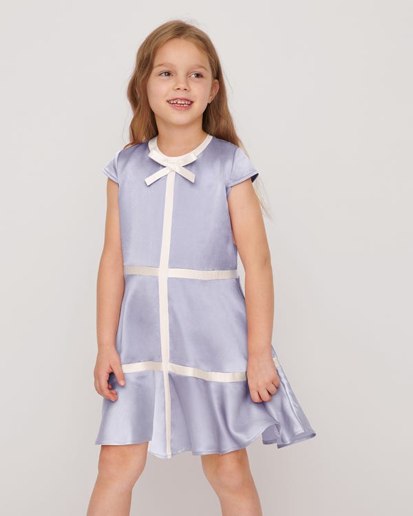 Cap Sleeve Silk Dress For Girl Orchid-Ivory 140