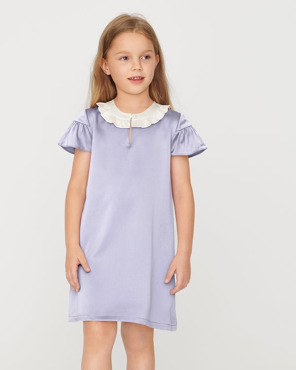 Pleated Collar Silk Dress For Girl Orchid-Ivory 140-hover