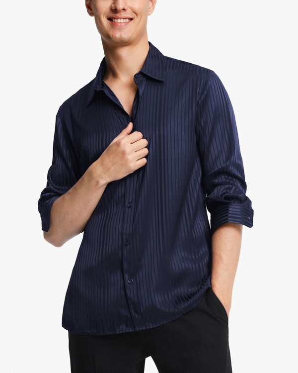 Glossy Striped Silk Shirt For Men