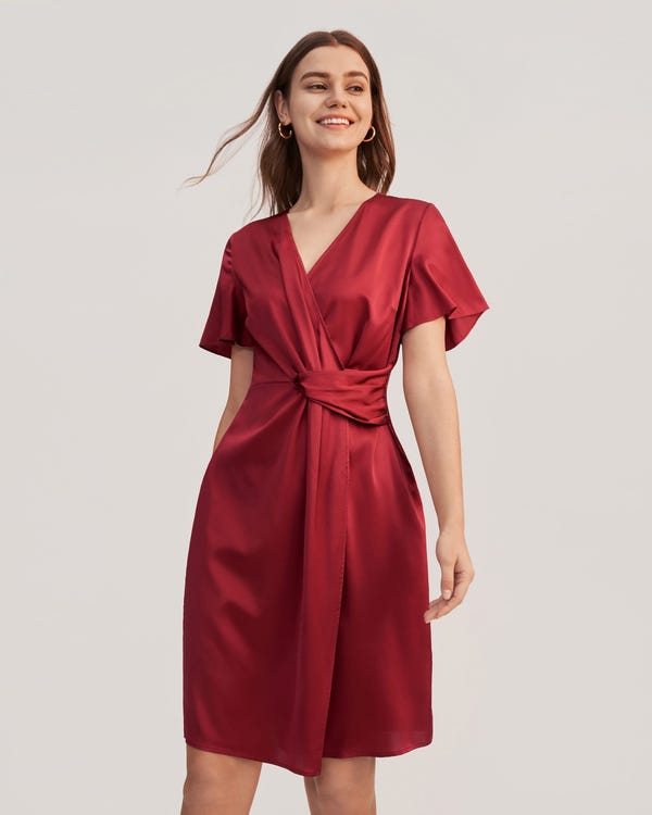 Stylish Overlapping Design Silk Dress
