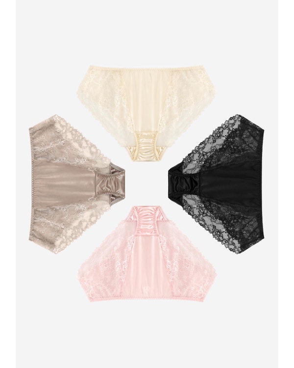 Lace-Trimmed Mid-Waist Silk Underwear
