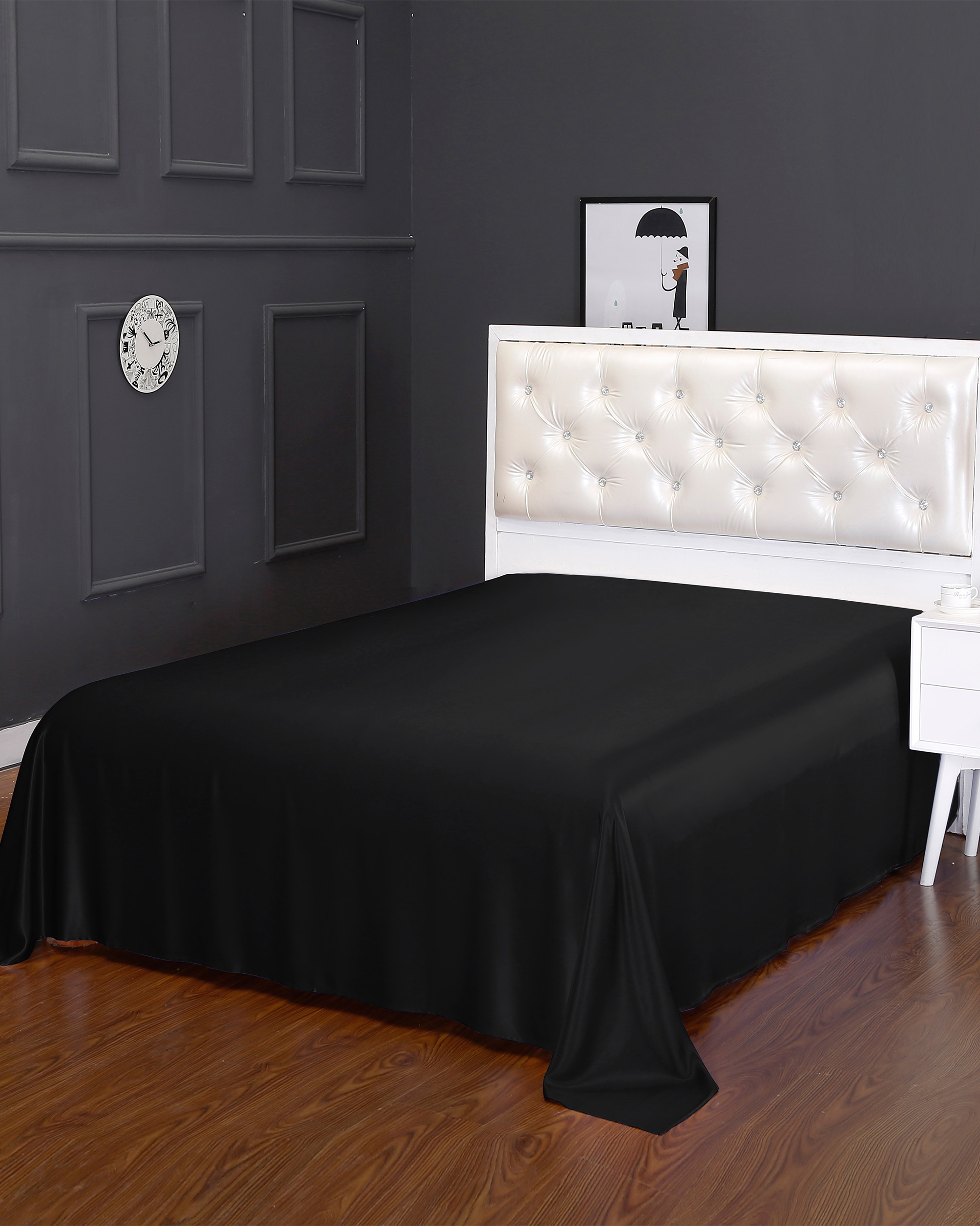 LILYSILK Silk Bedding Black UK Durable Silk Naturally Hypoallergenic Silk Bed Sheet Double (230x275cm)