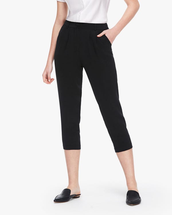 Buttoned Cropped Women Silk Pants