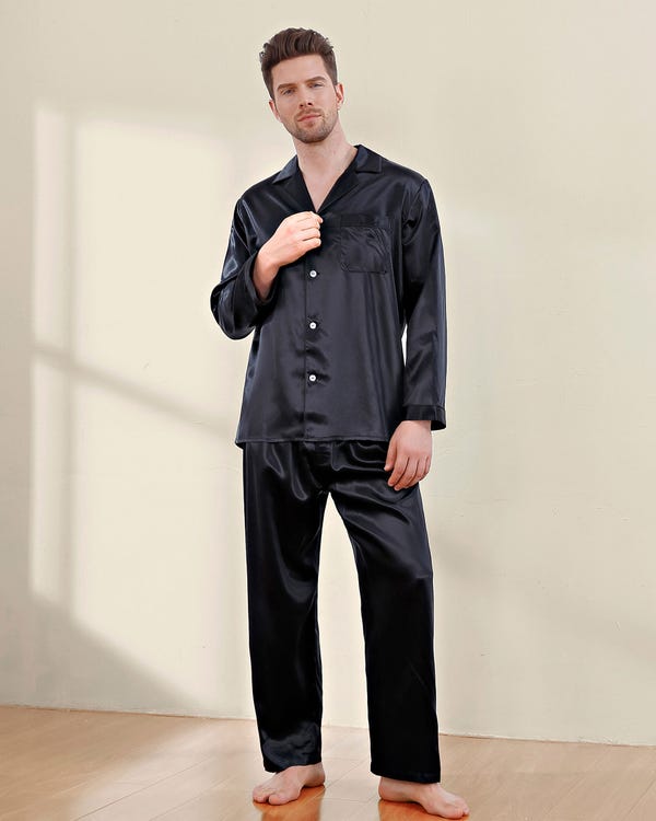 Carl Washable Piped Men's Silk Pajama Set