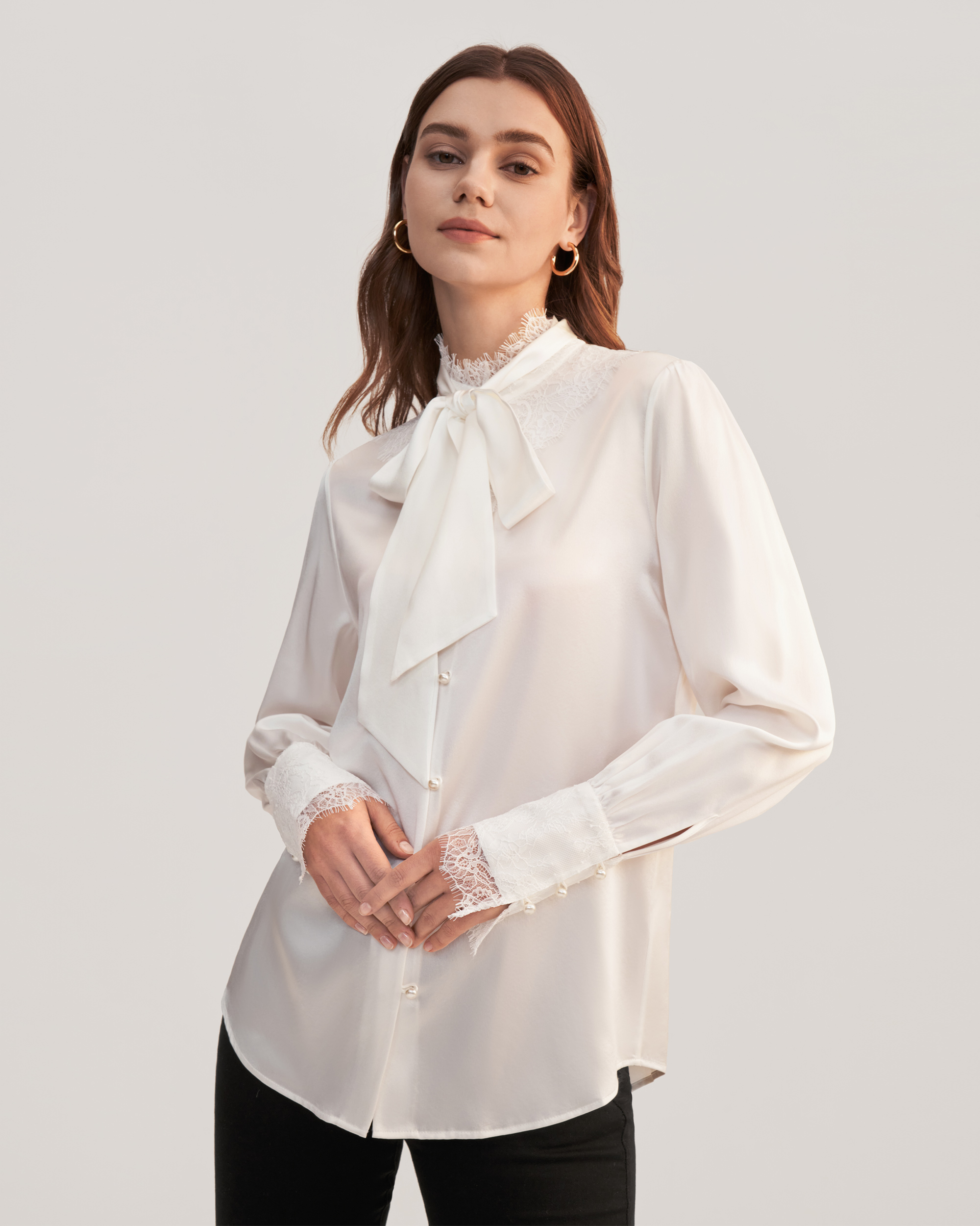 LILYSILK X MIM Lace Silk Blouse With Removable Bow