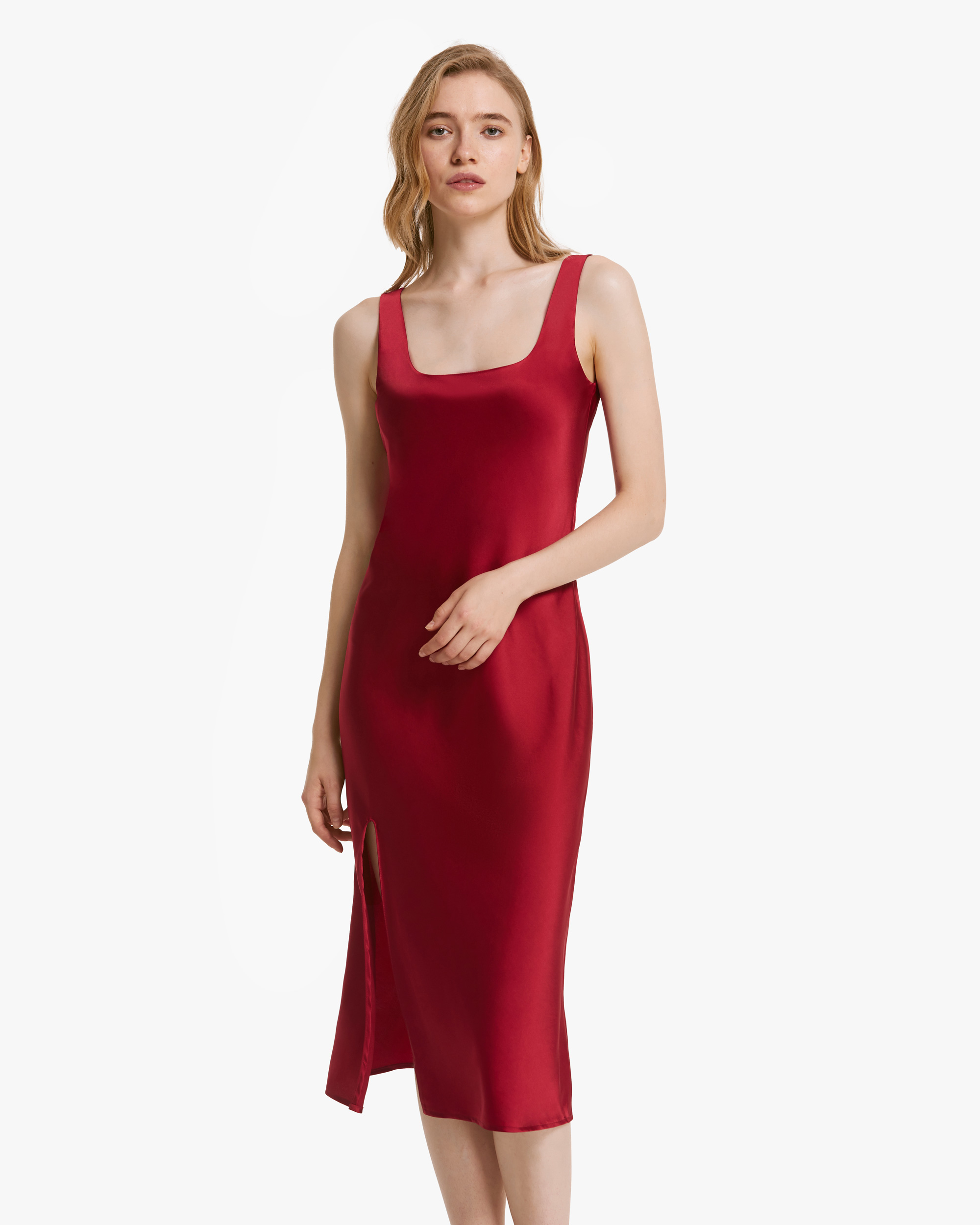 red silk gown