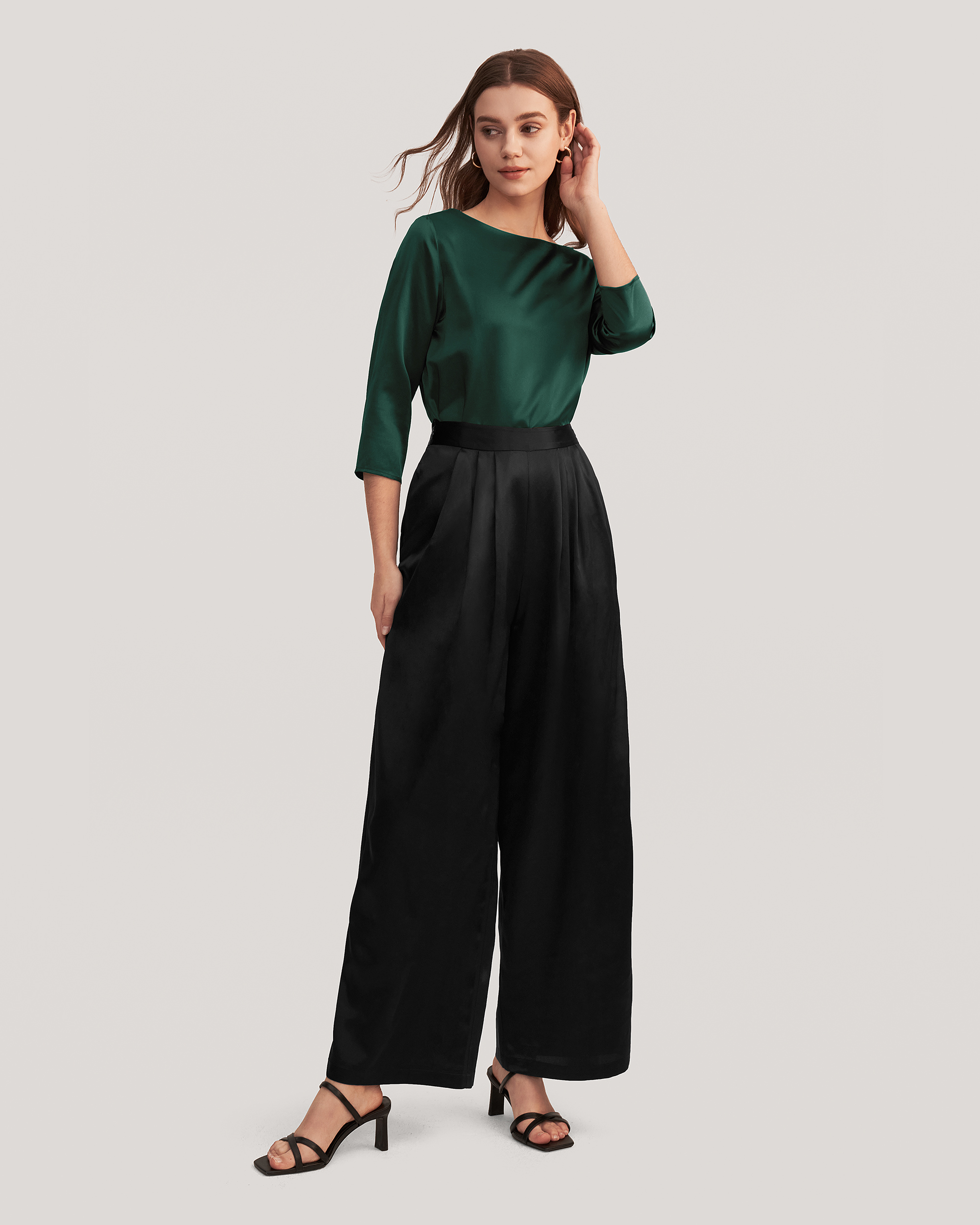 1940s Swing Pants & Sailor Trousers- Wide Leg, High Waist High-rise Pleated Silk Women Pants Black 33B $129.00 AT vintagedancer.com
