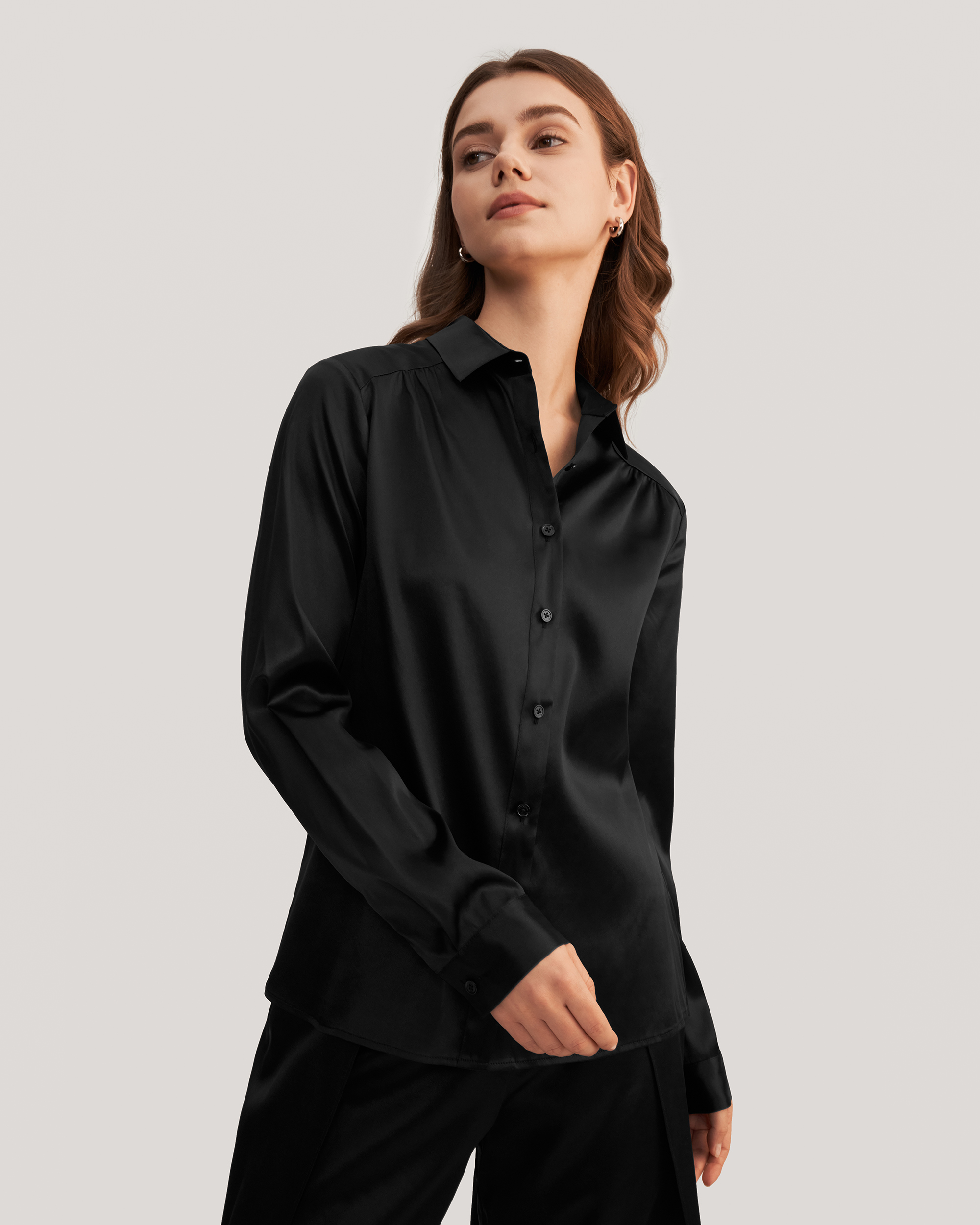 LILYSILK Seide Hemd Damen Schwarz Deutschland Hochwertige Dehnbare Seide Mit Kragen Atmungsaktiv XL