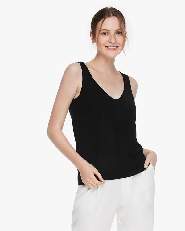 Blend-Knitted Silk Camisole Top Black L