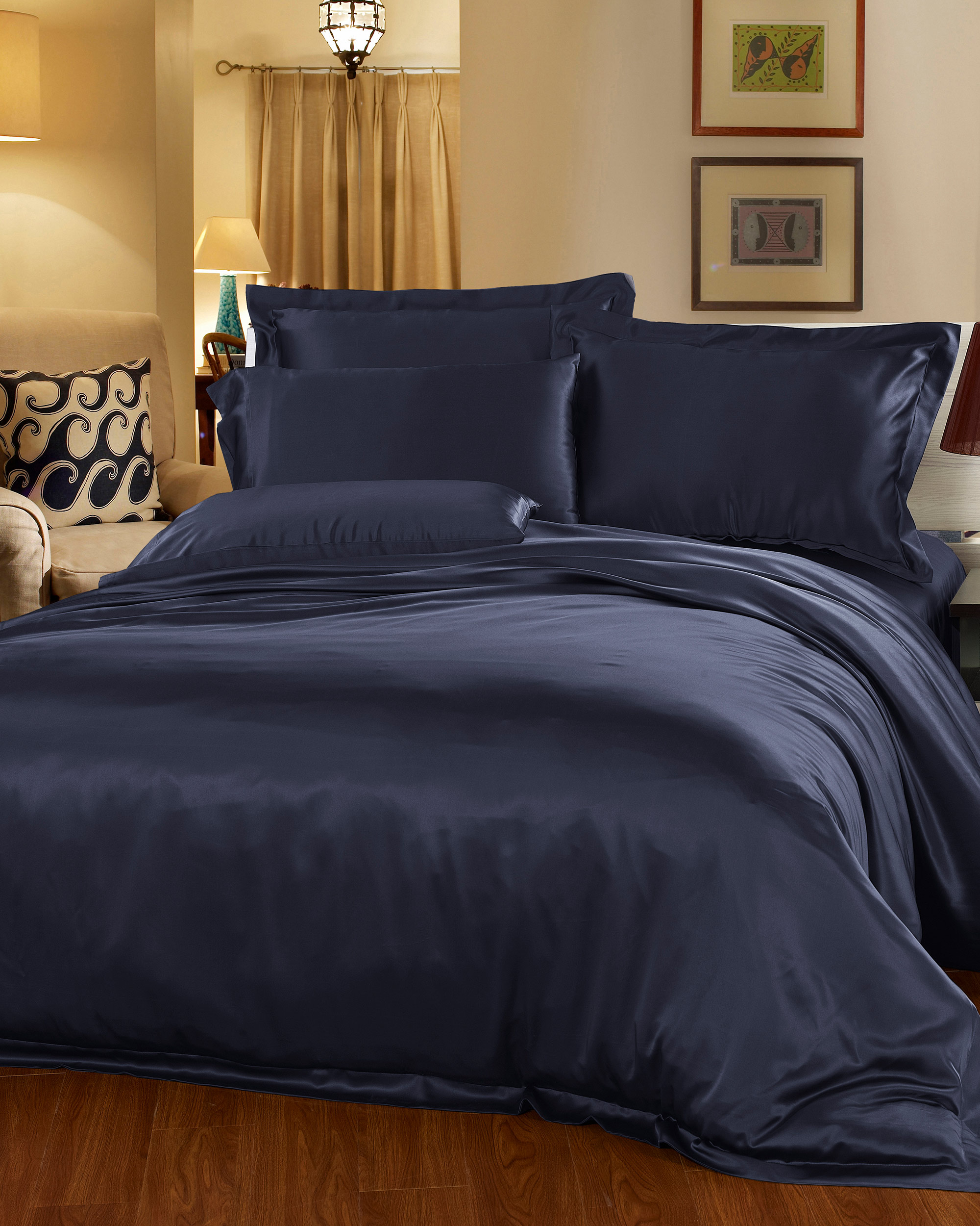 LILYSILK 22MM 2tlg Seide Bettwäsche Set Dunkel Blau DE 100% Seide Klasse 6A Geprüfte Qualität Für Alle Jahreszeiten 135x200cm + 80x80cm