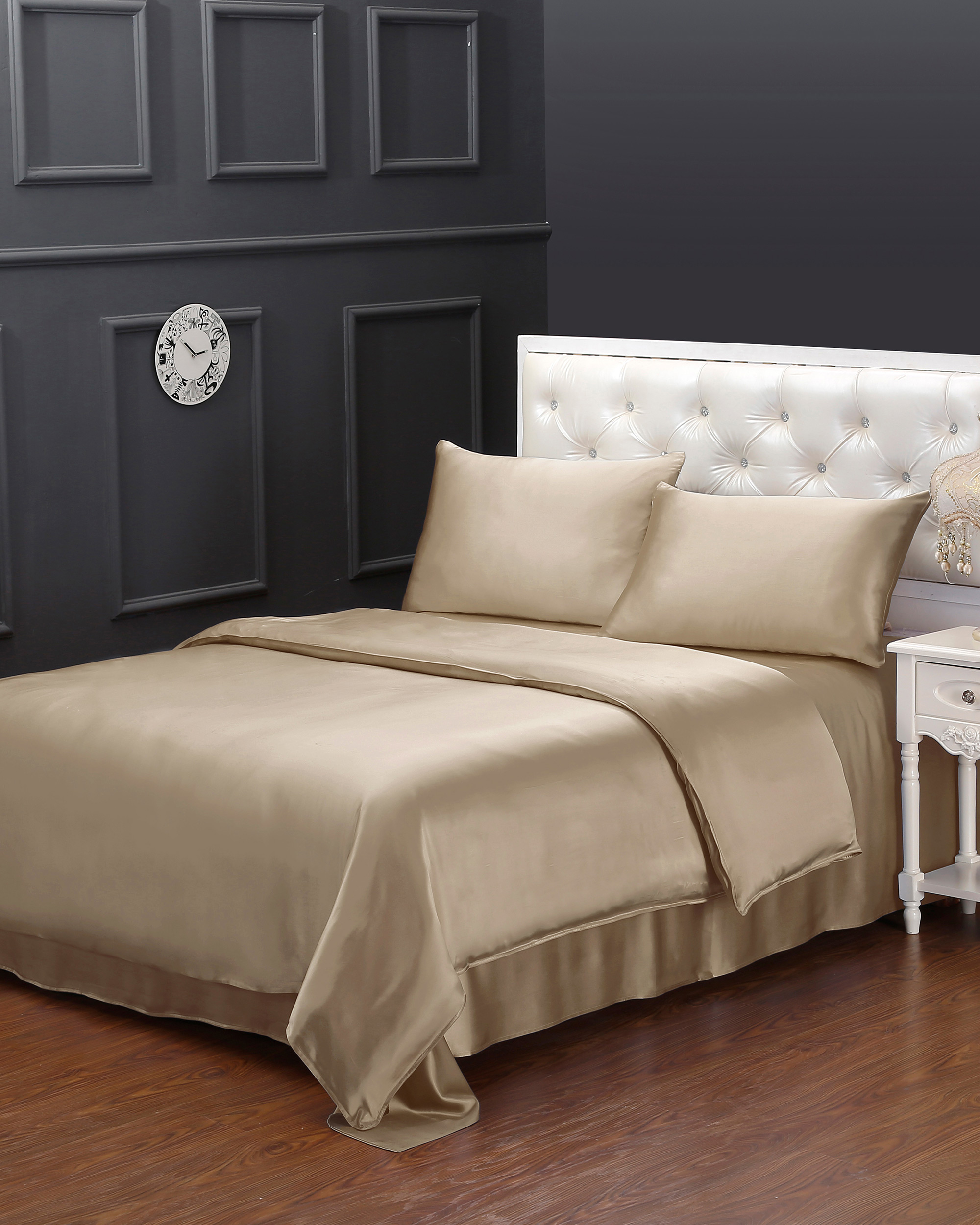 LILYSILK 3tlg Seide Bettwäsche Set Taupe DE 100% Maulbeerseide Einem Eleganten Design Atmungsaktiv Superleicht 135x200cm + 80x80cm