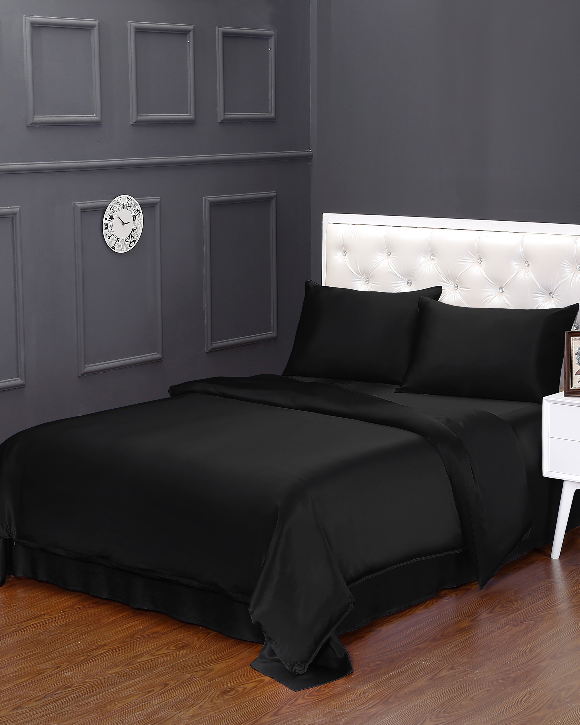 LILYSILK Seide Bettwäsche Set Schwarz Deutschland 100% Seide Klasse 6A Geprüfte Qualität Atmungsaktiv Superleicht 200x200cm + 2x 80x80cm