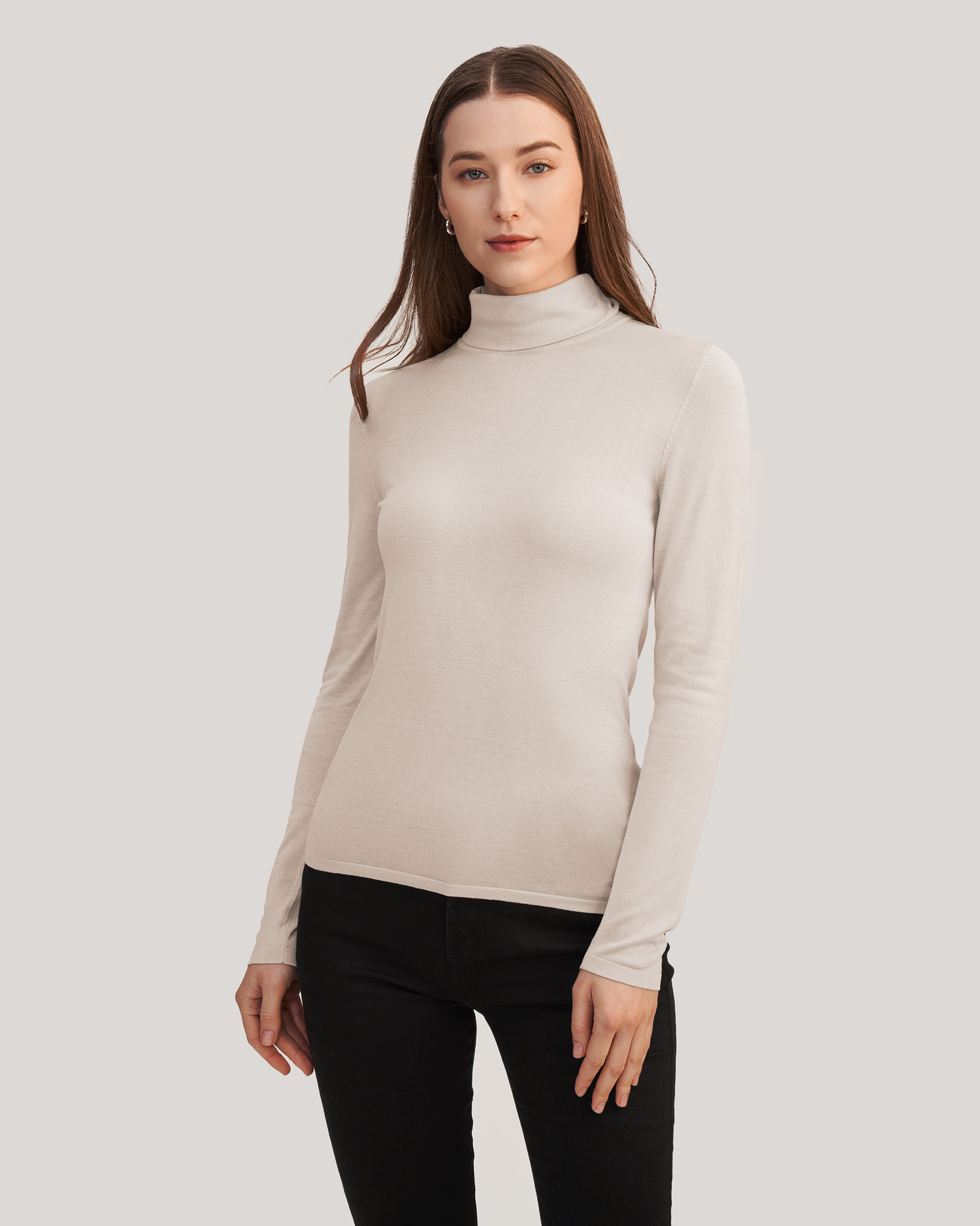Elegant Turtle Neck Silk Knitted Tee