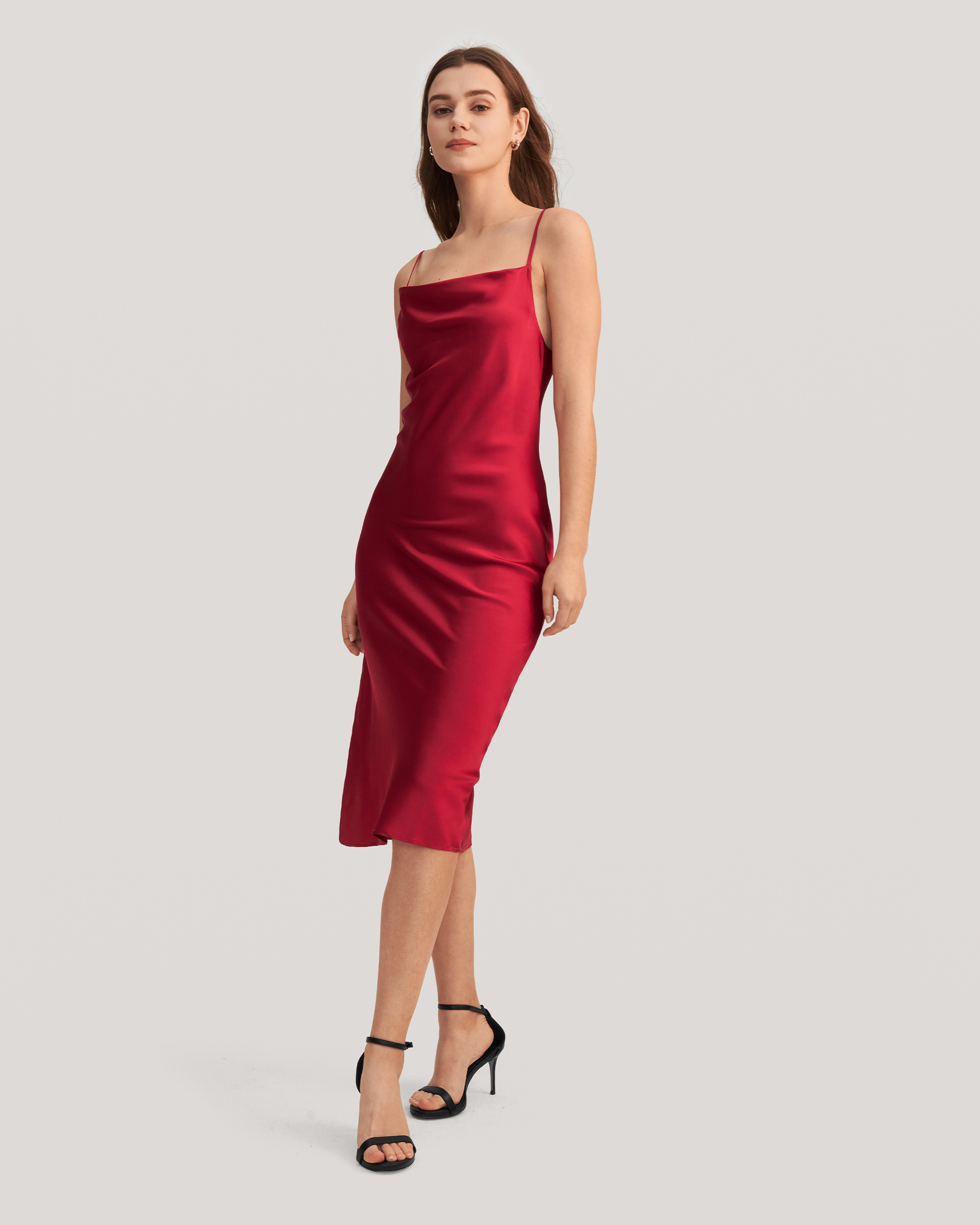 LILYSILK Kleid Seide Rotwein DE Wasserfallausschnitt Weich Und Gemütlich 38