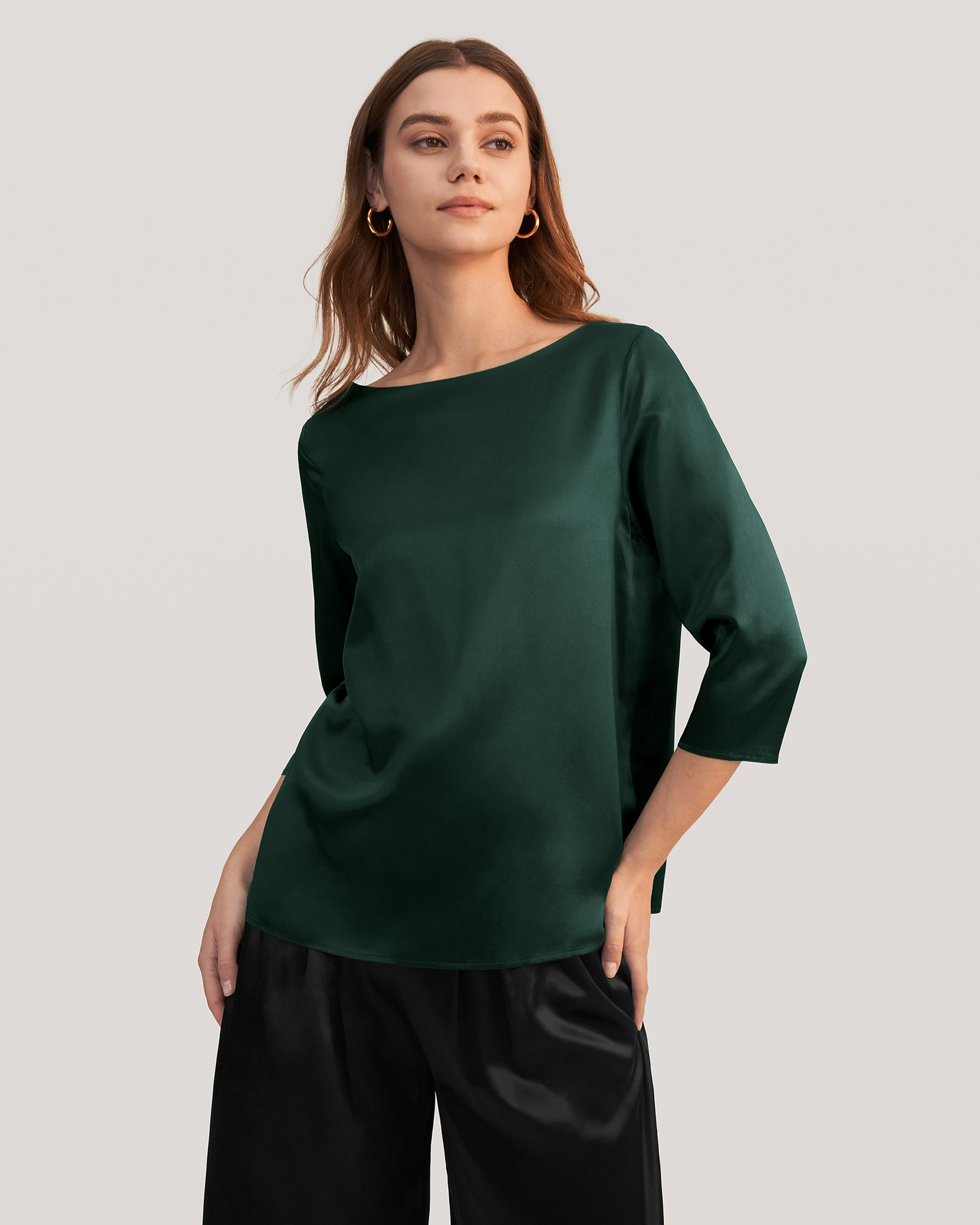 LILYSILK Chemise Soie À Col Bateau Et Manches 3/4 Coupe Régulière Naturellement Antibactérien Chemises L - LILYSILK - Modalova