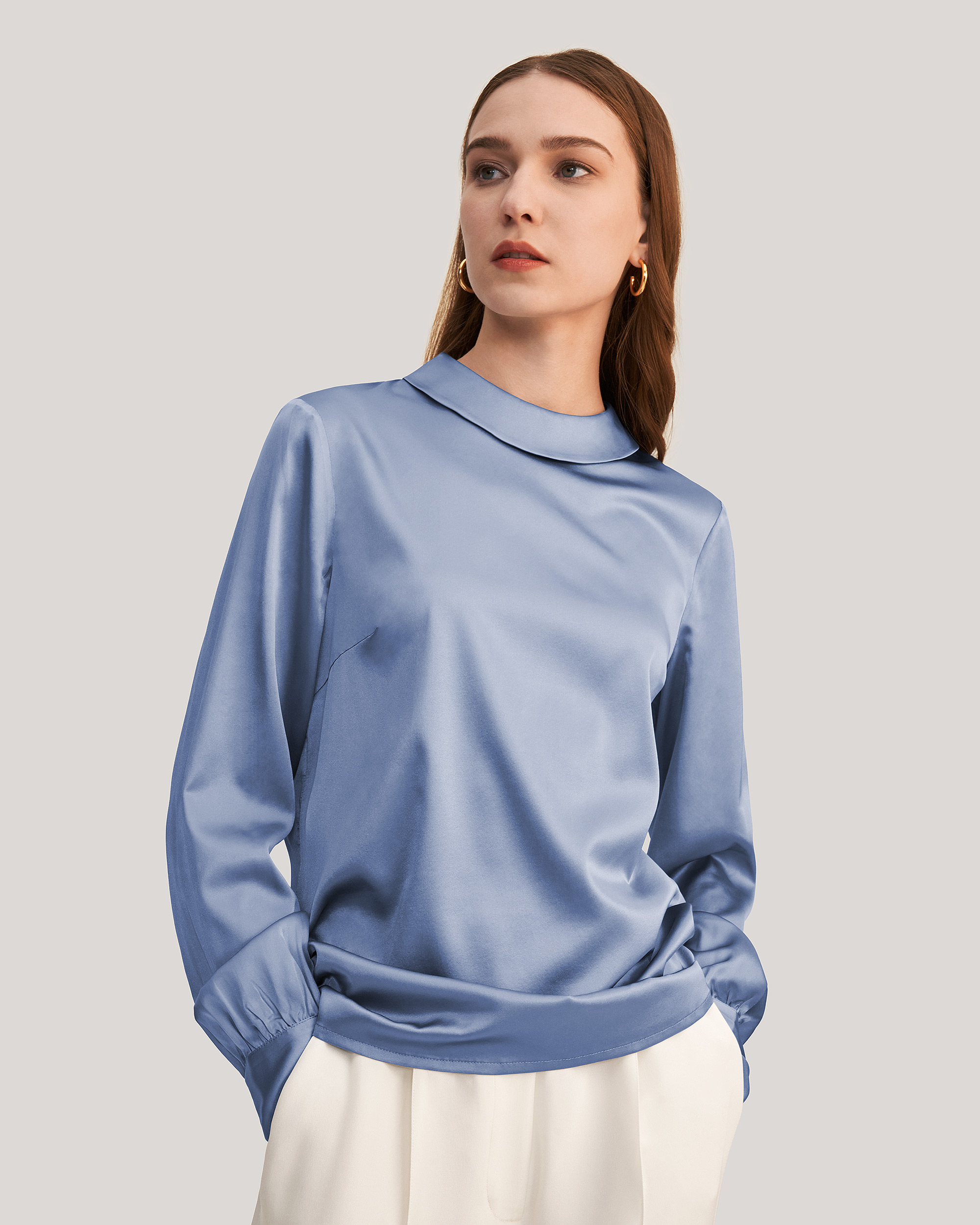 LILYSILK Modisches Seidenbluse Sale Mit Langen Armeln Online Azurblau S
