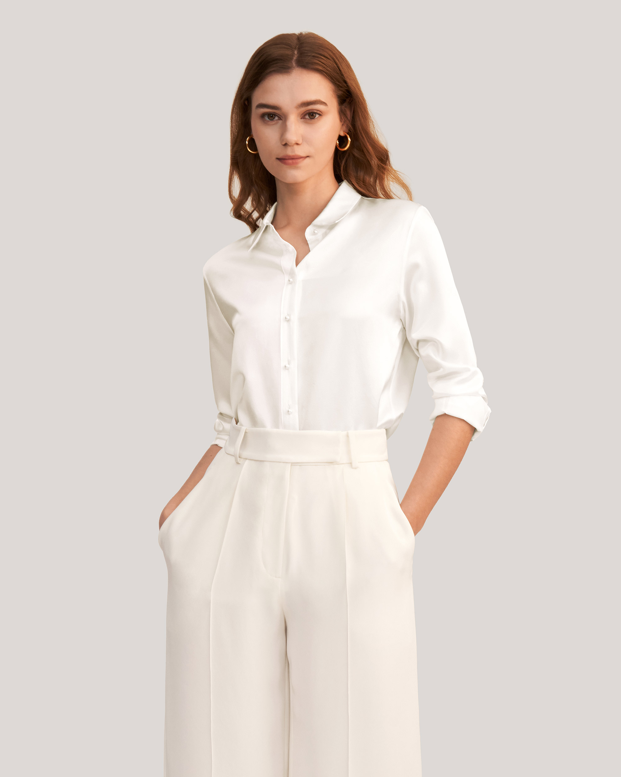 LILYSILK 100% Seide Bluse Damen DE Weich Geeignet für Arbeit und Freizeit Natürliches Weiß XL