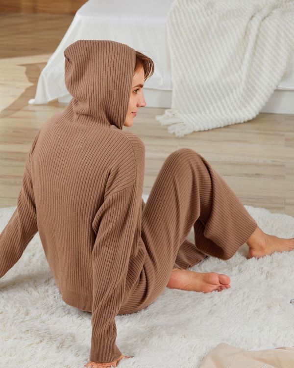 Ribbed Pure Cashmere Hoodie Set
