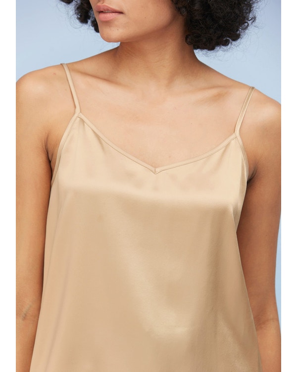 V Neck Front and Back Silk Camisole Light Camel XS