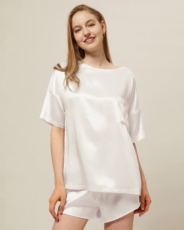 Angela vaskbart kort-længde silke t-shirt sæt