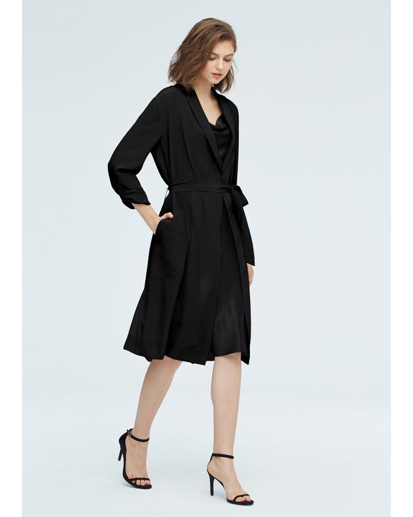Women Mid-length Solid Color Silk Trench Coat