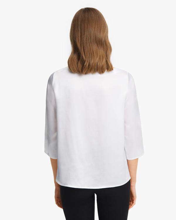 3/4 Sleeve Boat Neck Silk Blouse White M-hover