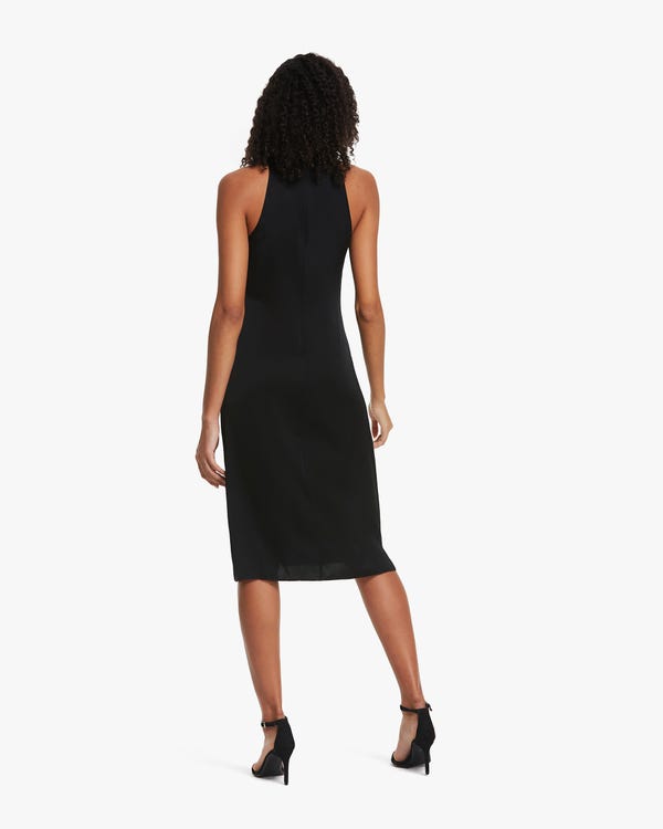 Silk Slit Dress With Turtleneck Black XL-hover