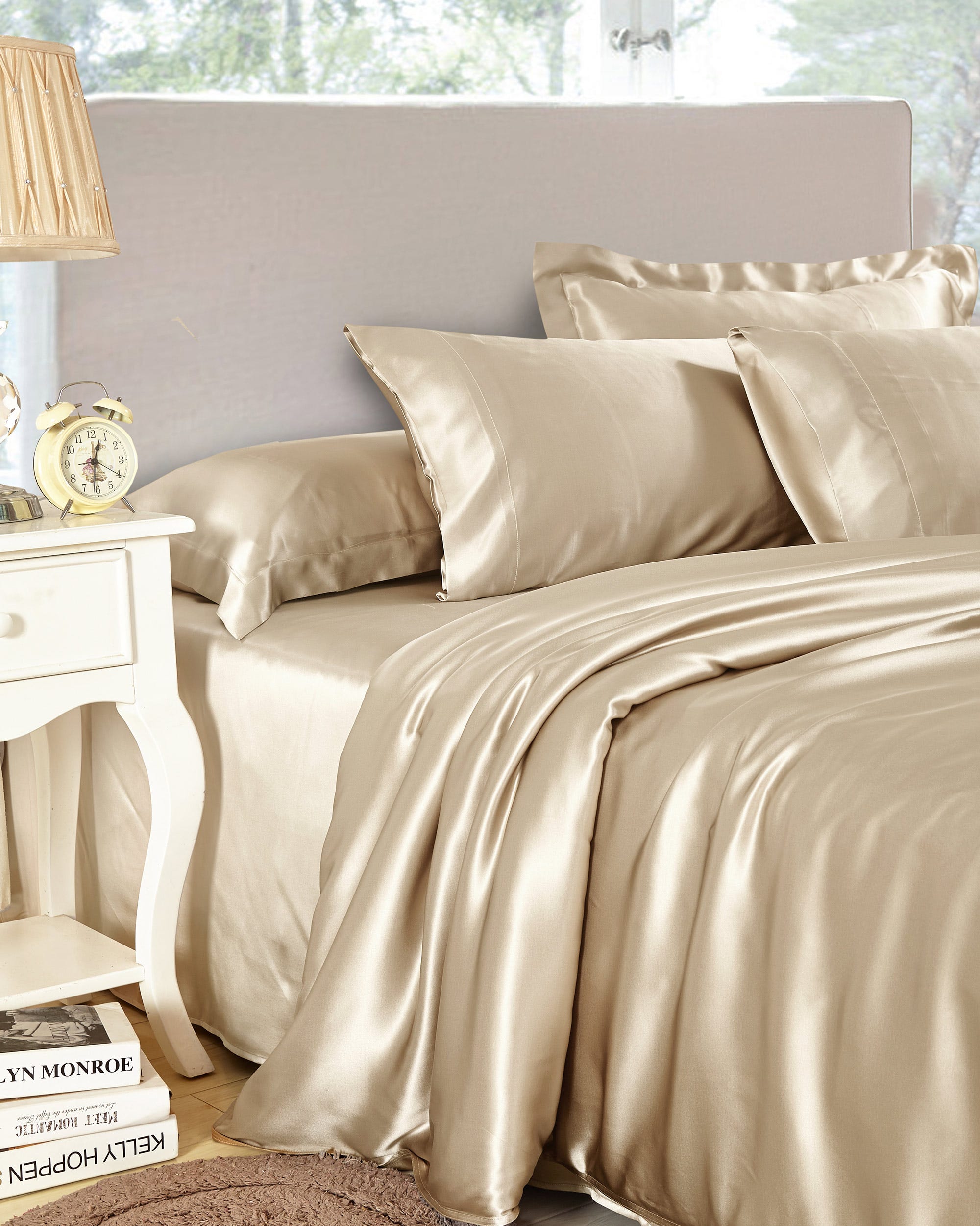 LILYSILK Seide Bettwäsche Set Taupe DE 100% Maulbeerseide Einem Eleganten Design Für Alle Jahreszeiten 200x220cm + 2x 80x80cm