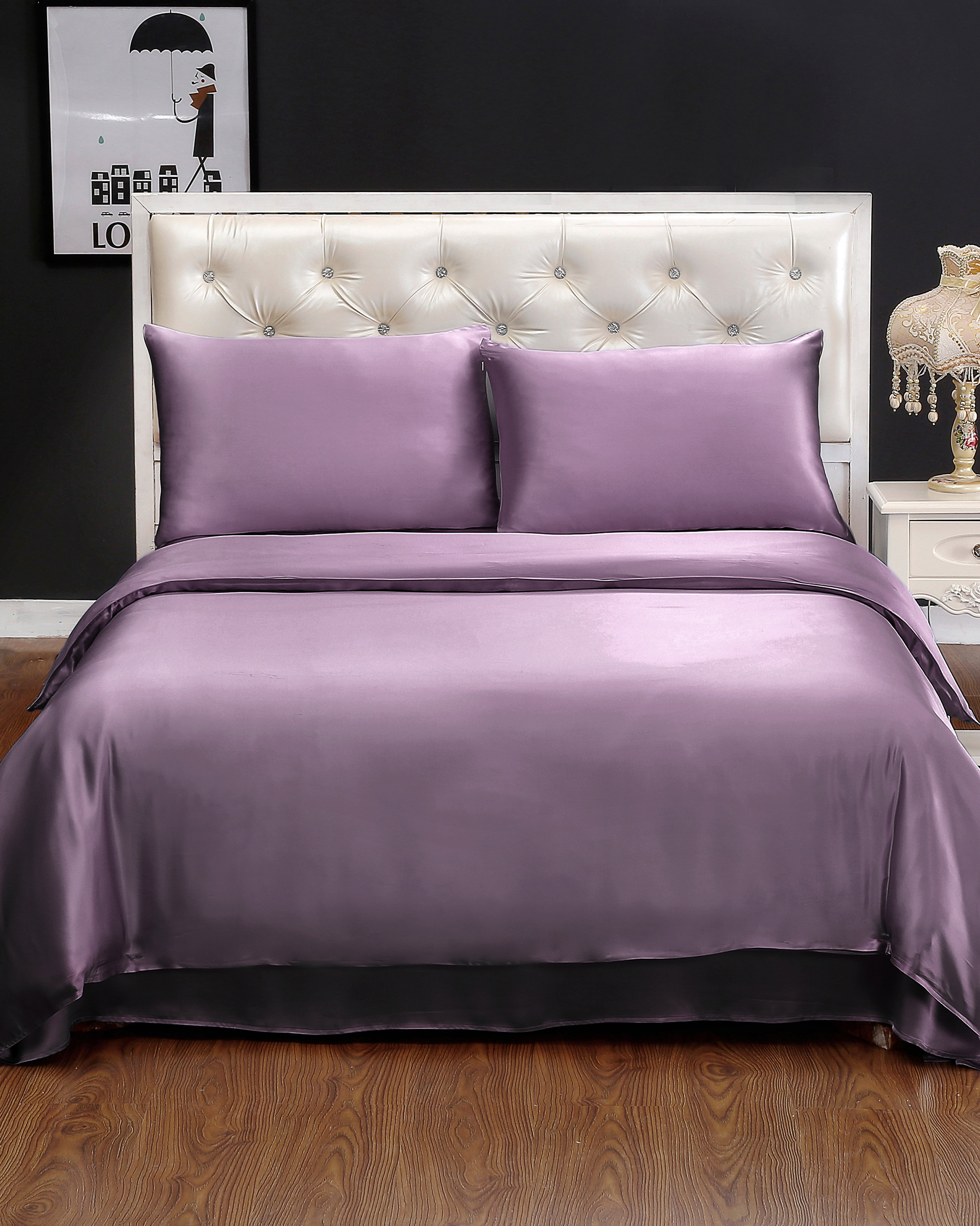 LILYSILK Silk Bedding Set Purple UK 19 Momme Silk Soft Silk Bedding King