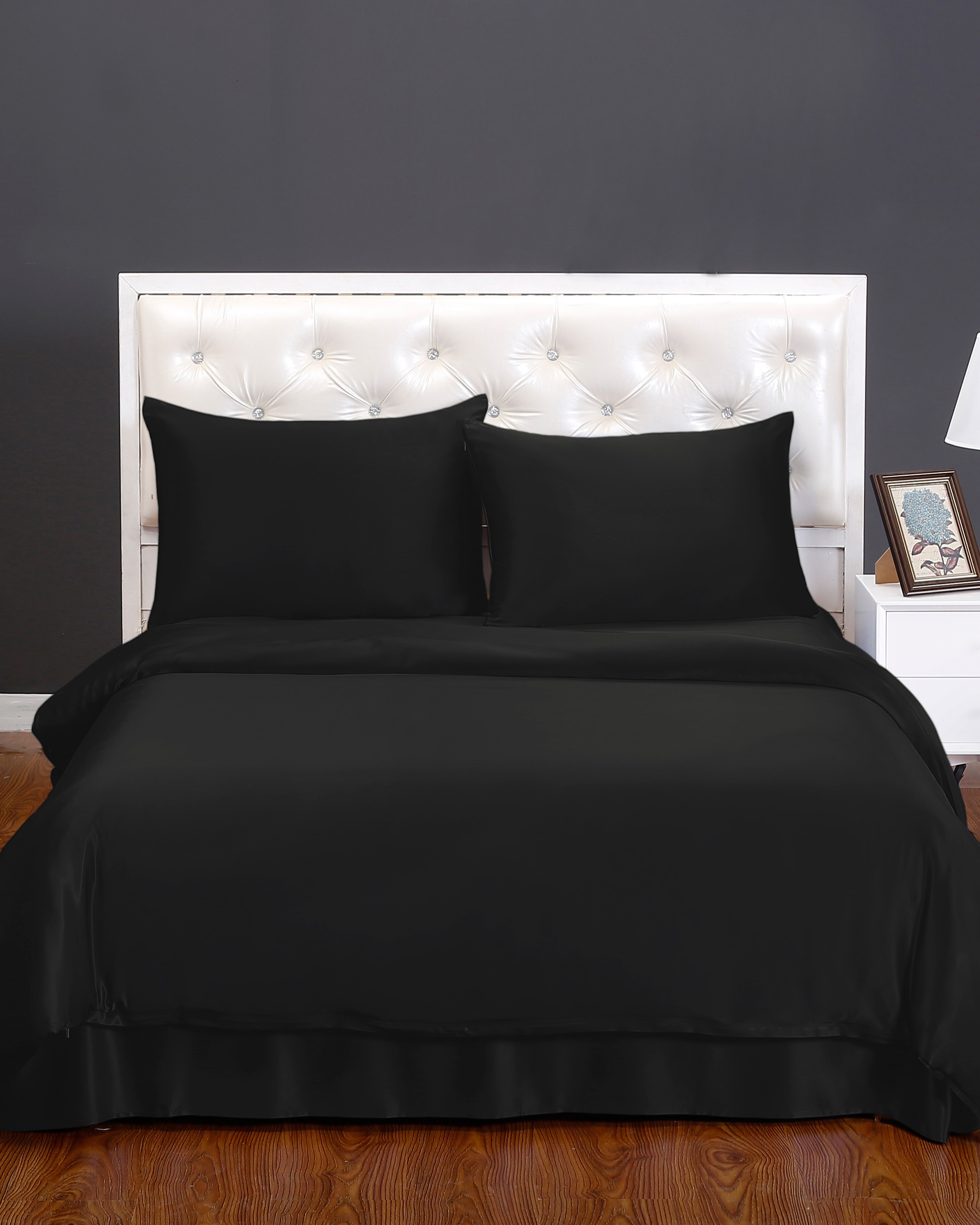 LILYSILK Seide Bettwäsche Set 100% Maulbeerseide Weich und gemütlich Deutschland Schwarz 155x200cm + 80x80cm