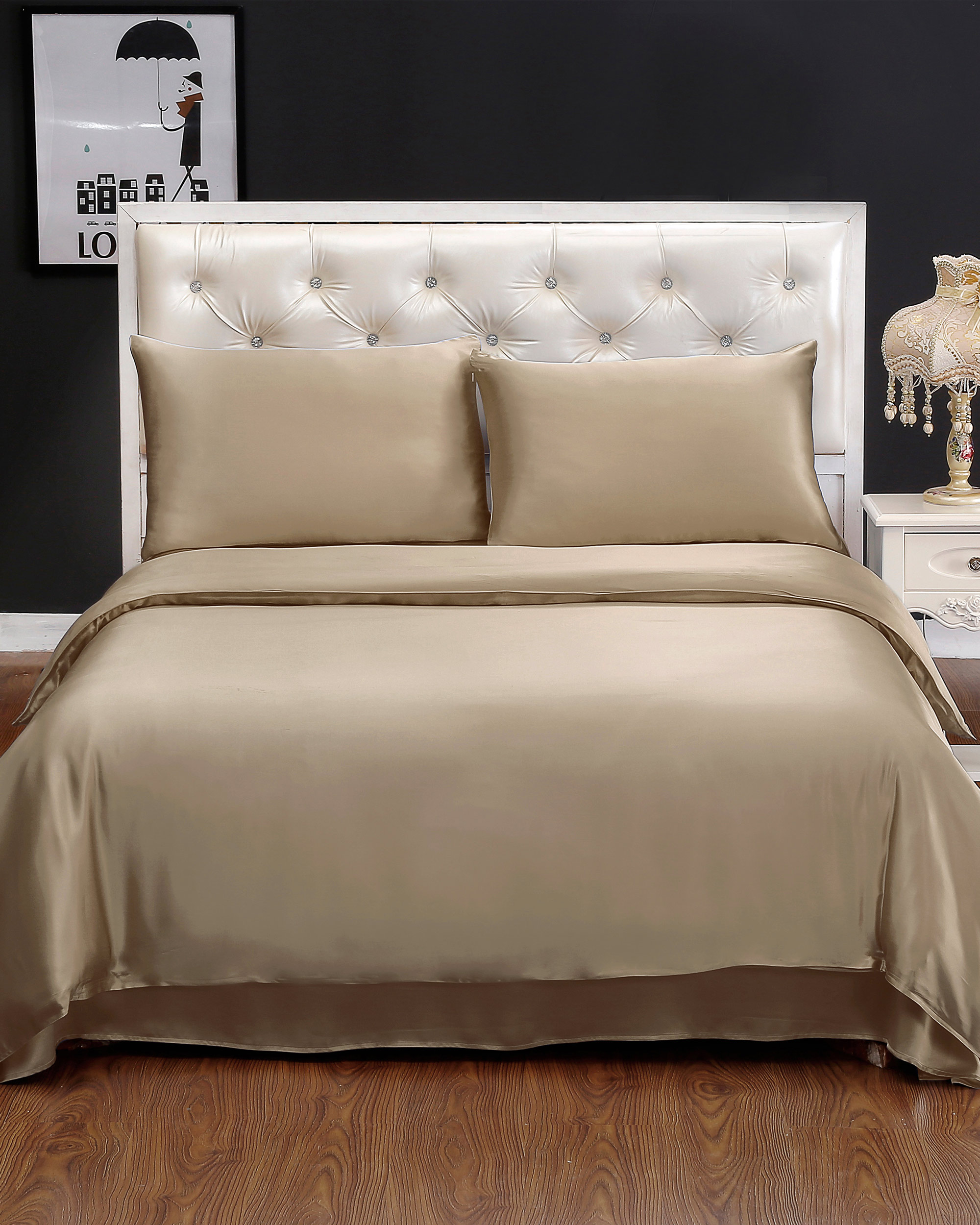 LILYSILK 2tlg Seide Bettwäsche Set Taupe Deutschland 100% Seide Klasse 6A Geprüfte Qualität Schlicht Und Leicht 155x200cm + 80x80cm
