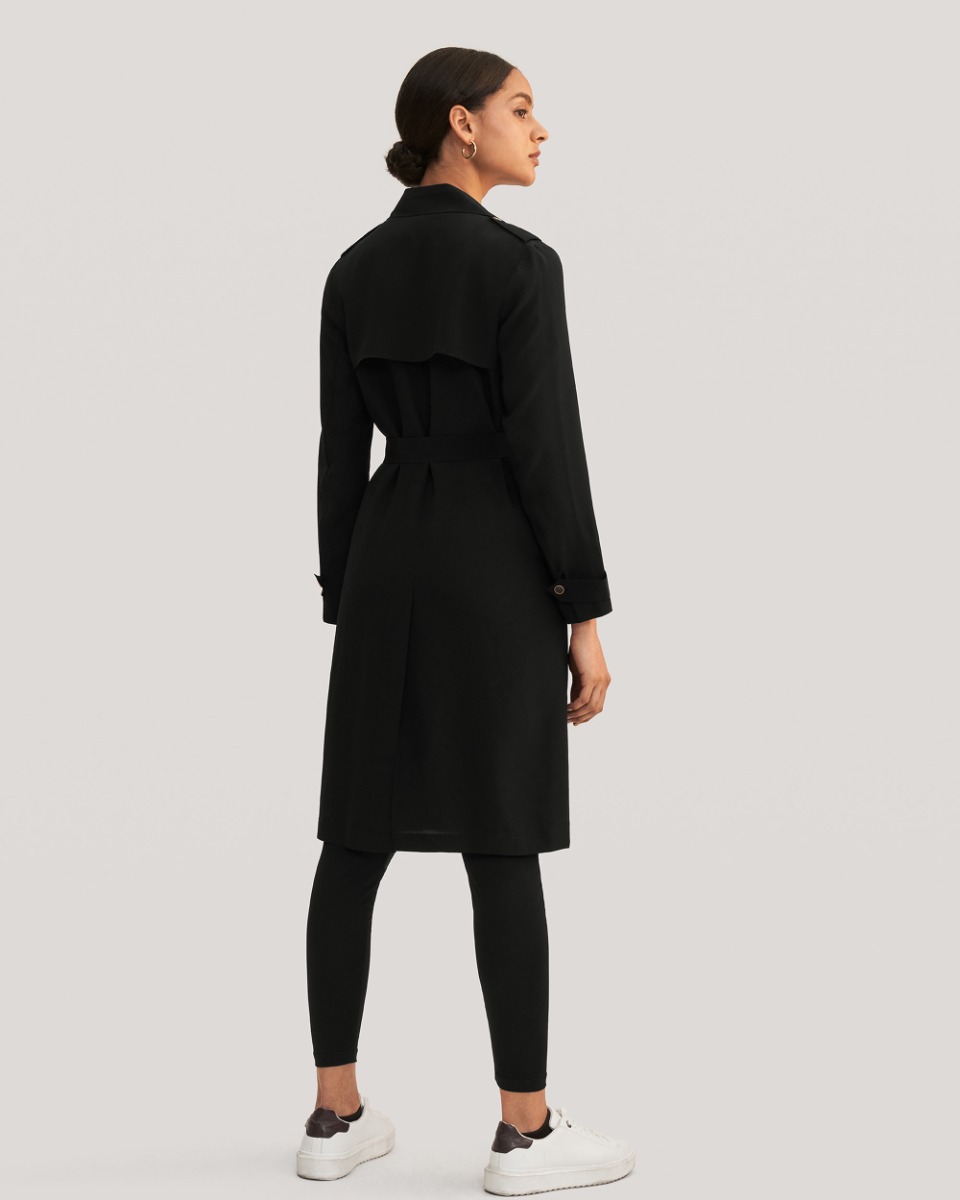 Classic Double-Breasted Silk Trench Coat