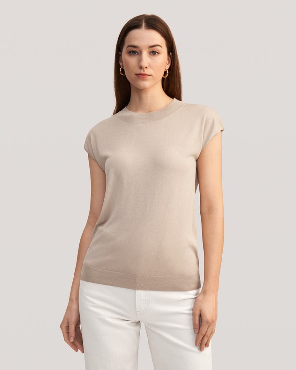 Fashionable Round Neck Silk Knitted T Shirt