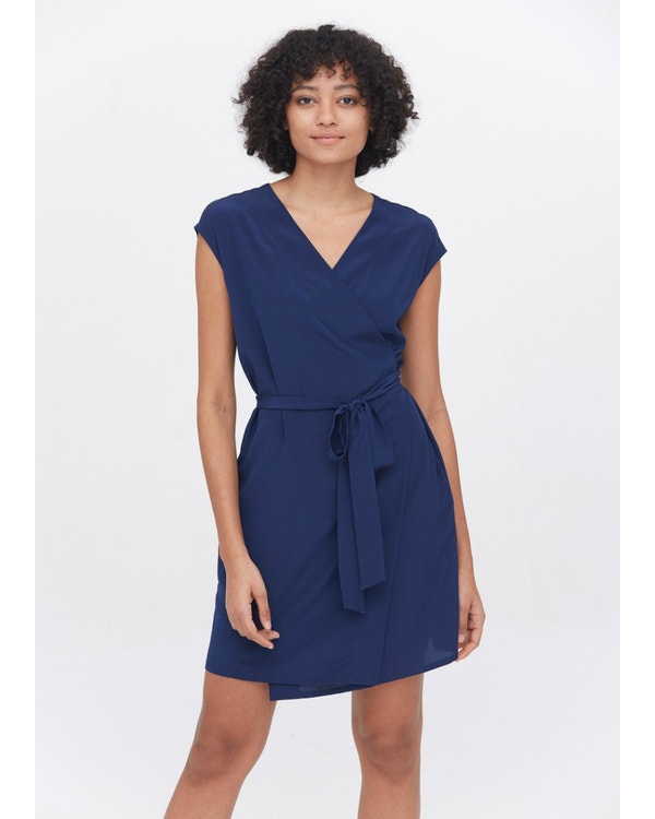 Elegant Silk V-Neck wrap Dress Dark blue XL