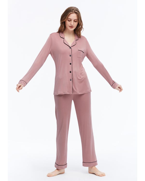 Elegant Lapel Collar Silk Pajamas Set for Women
