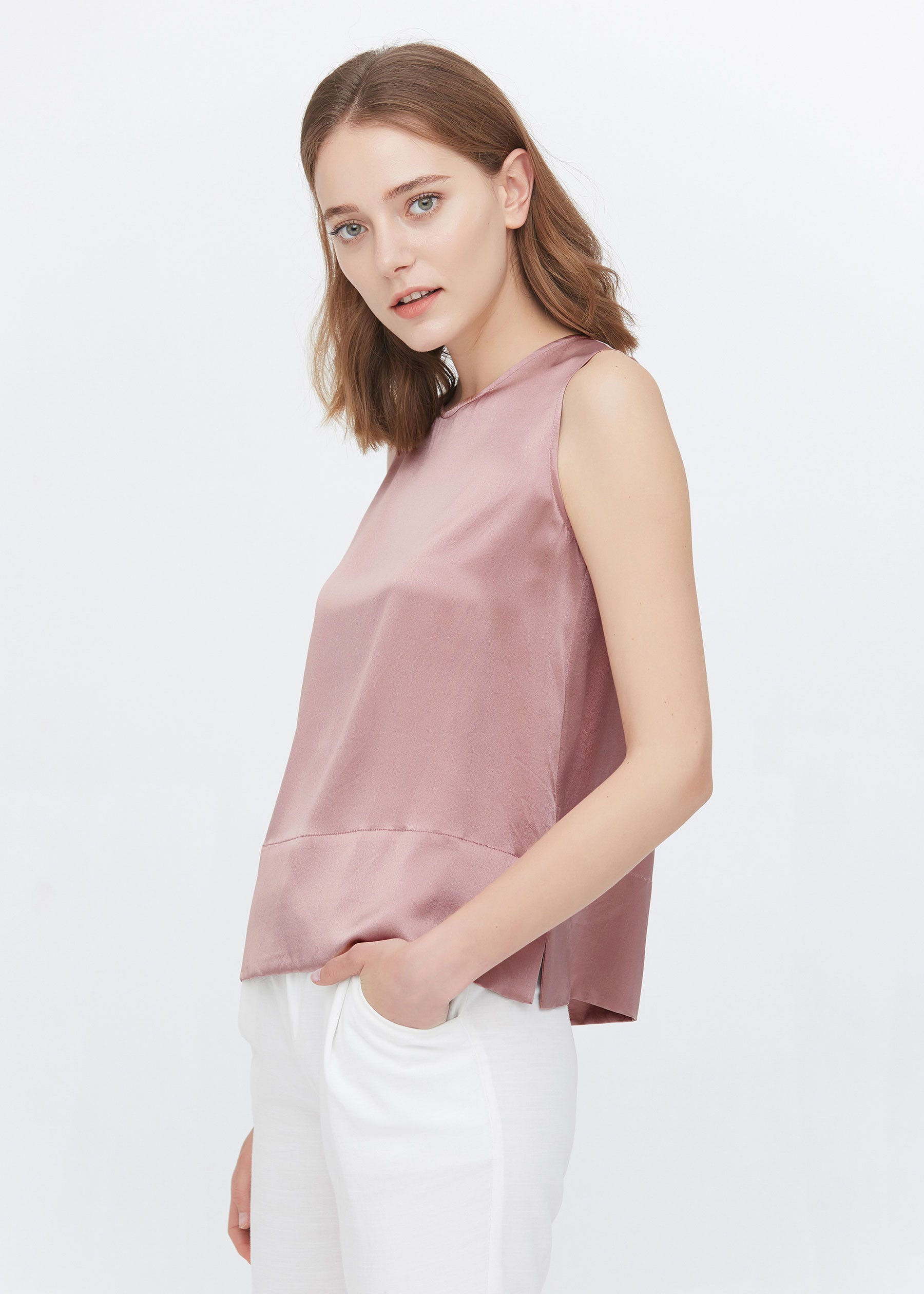hot pink silk tank top