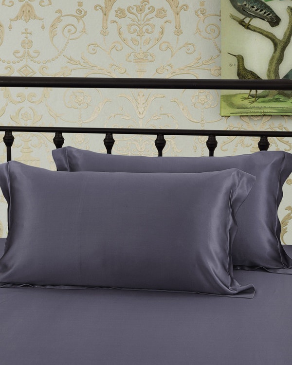 2PCs 22 Momme Oxford Silk Pillowcase Charcoal Purple Queen