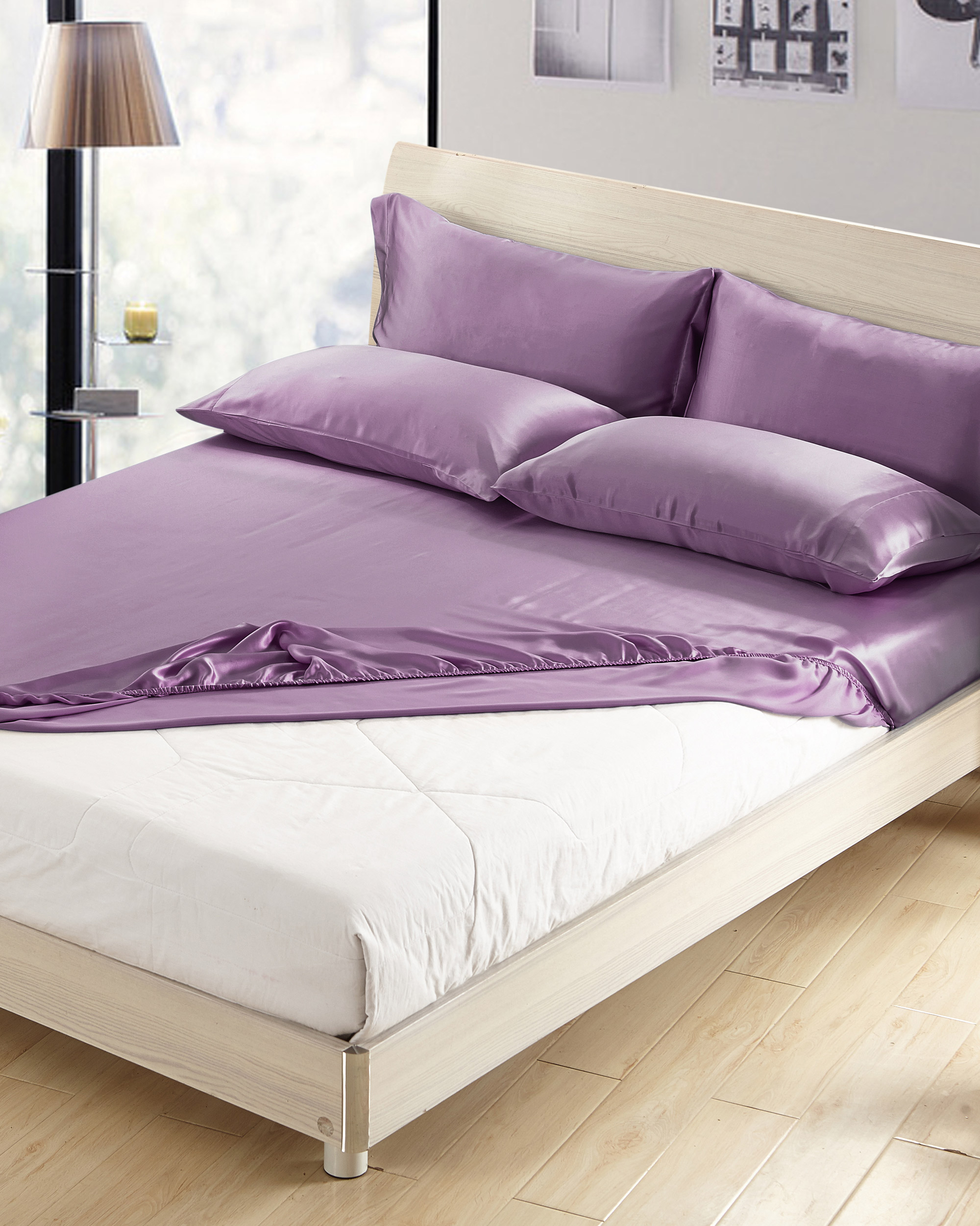 LILYSILK Spannbettlaken Seide 180X200 Lavendel Deutschland 100% Reine Seide Nahtloses Leicht Und Atmungsaktiv Spannbettlaken 180x200+30cm