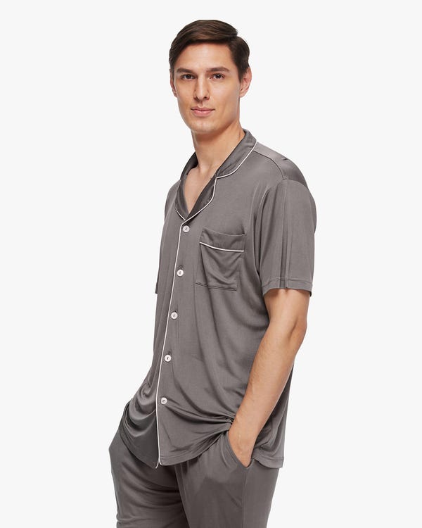 Trimmed Silk Men Short-sleeve Pajamas Set