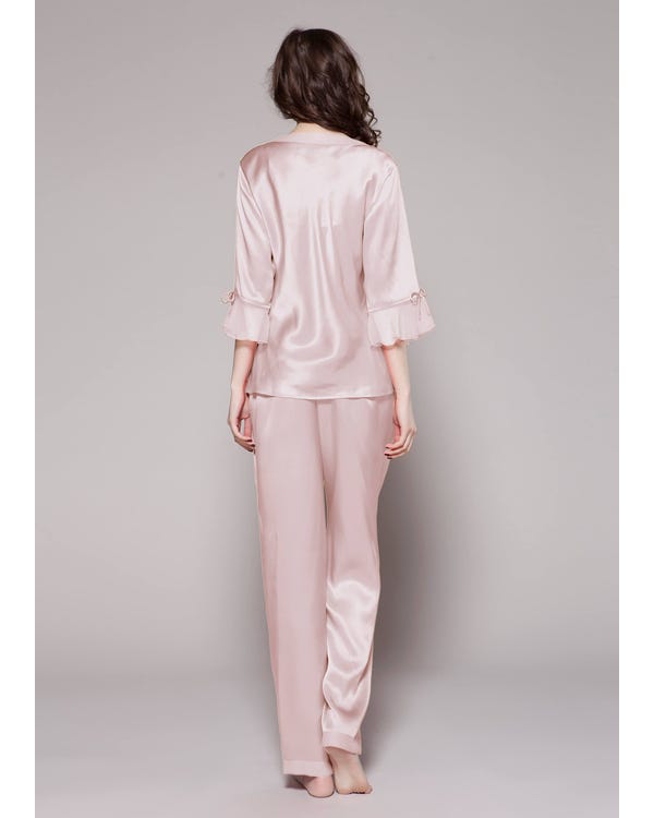 22 Momme Conjunto de Pijama de Seda con Cordones