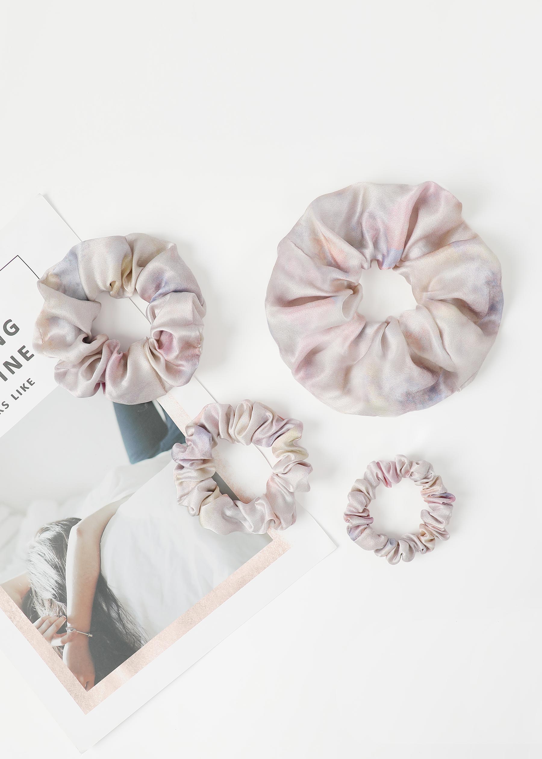 LILYSILK 4er Pack Seiden Haargummi Rosa-Lila Aquarell Deutschland 100% Naturseide