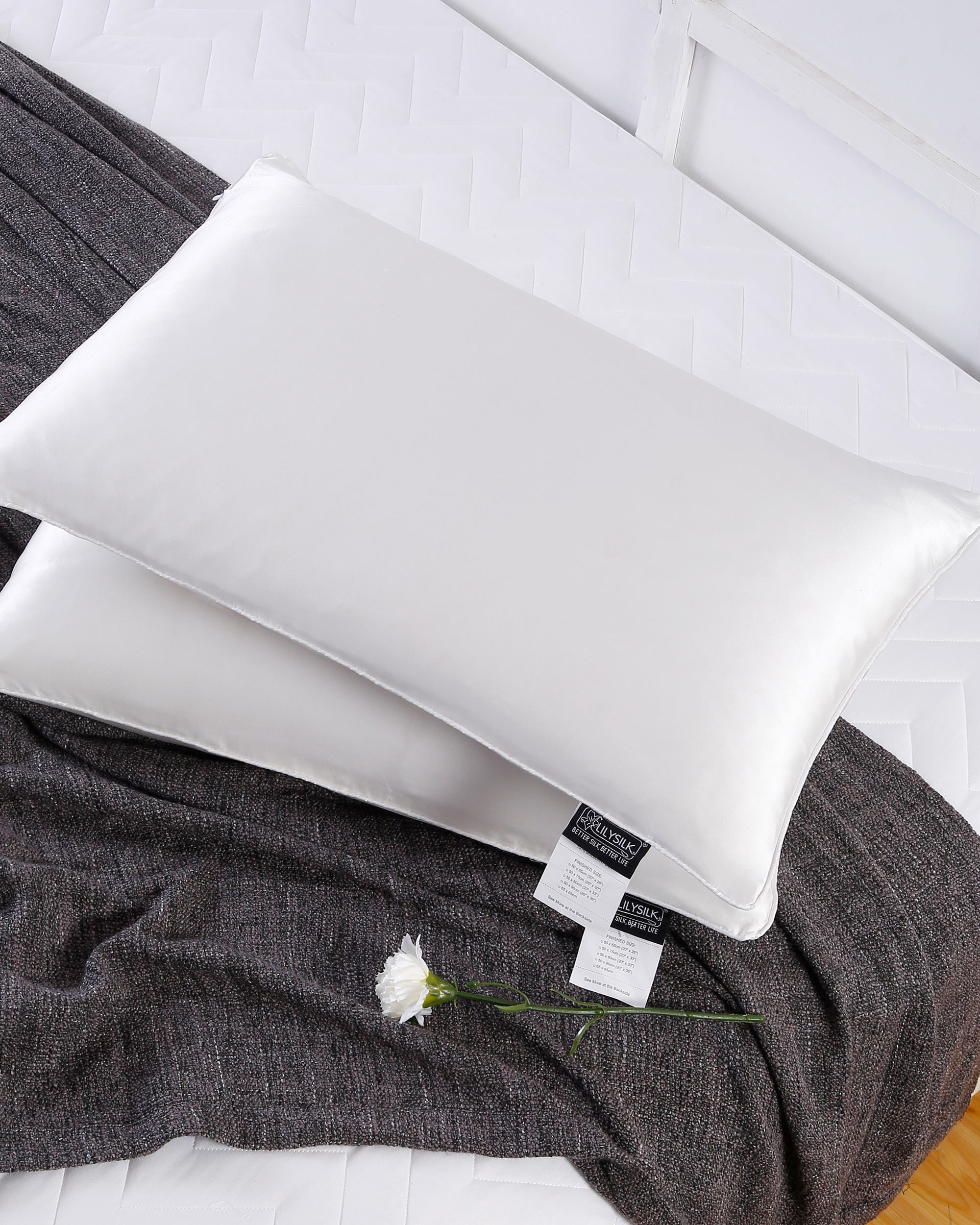 LILYSILK Washable Silk Filled Pillows White King 100% Long Silk UK