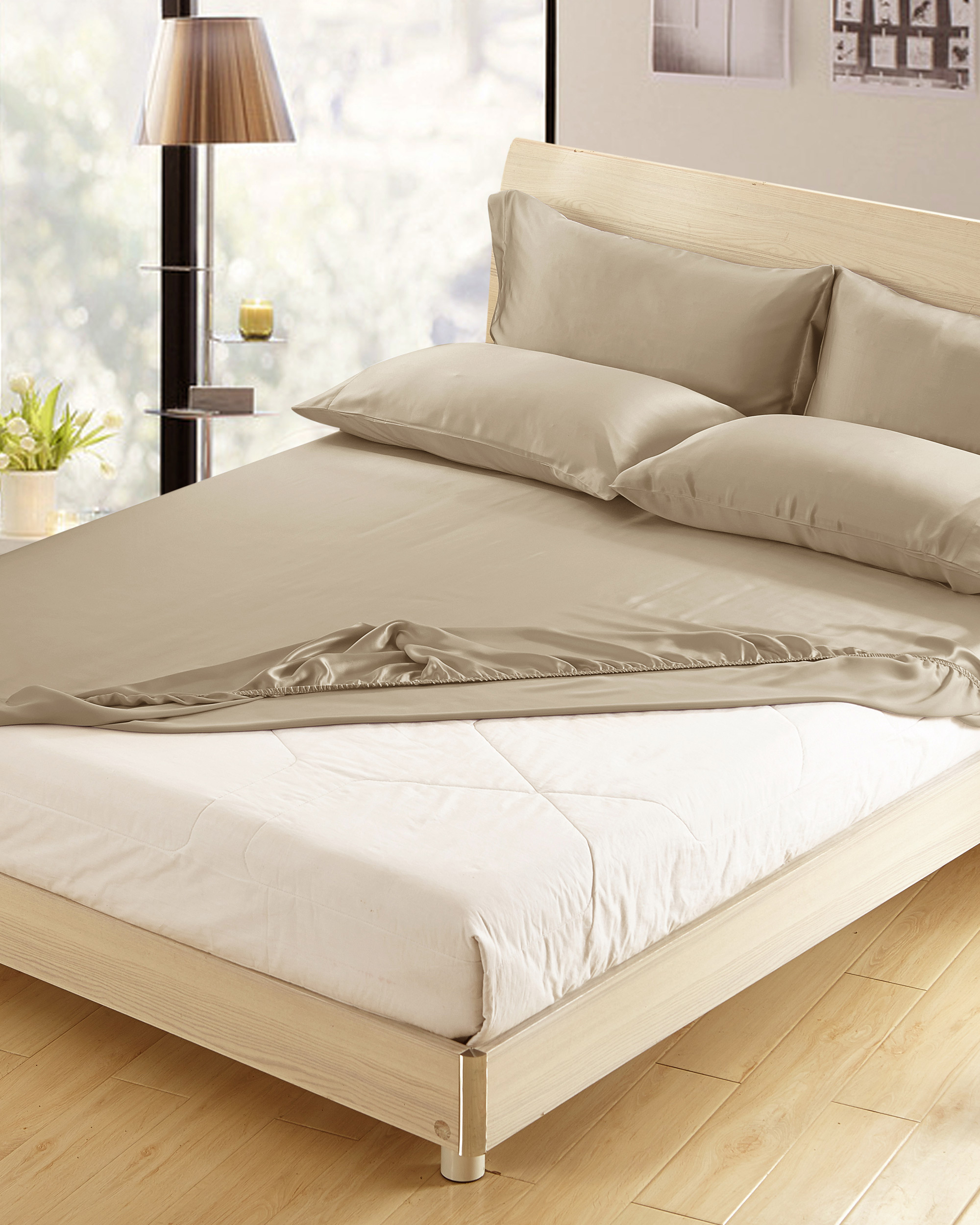 LILYSILK 22 Momme Seide Spannbettlaken Taupe DE 100% Maulbeerseide Nahtlos Atmungsaktiv 160x200+30cm