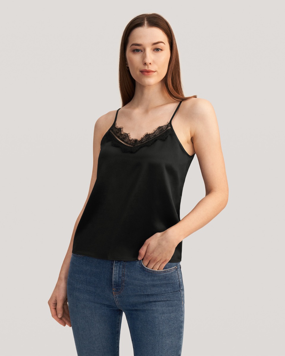 Black Merino Wide Lace Camisole