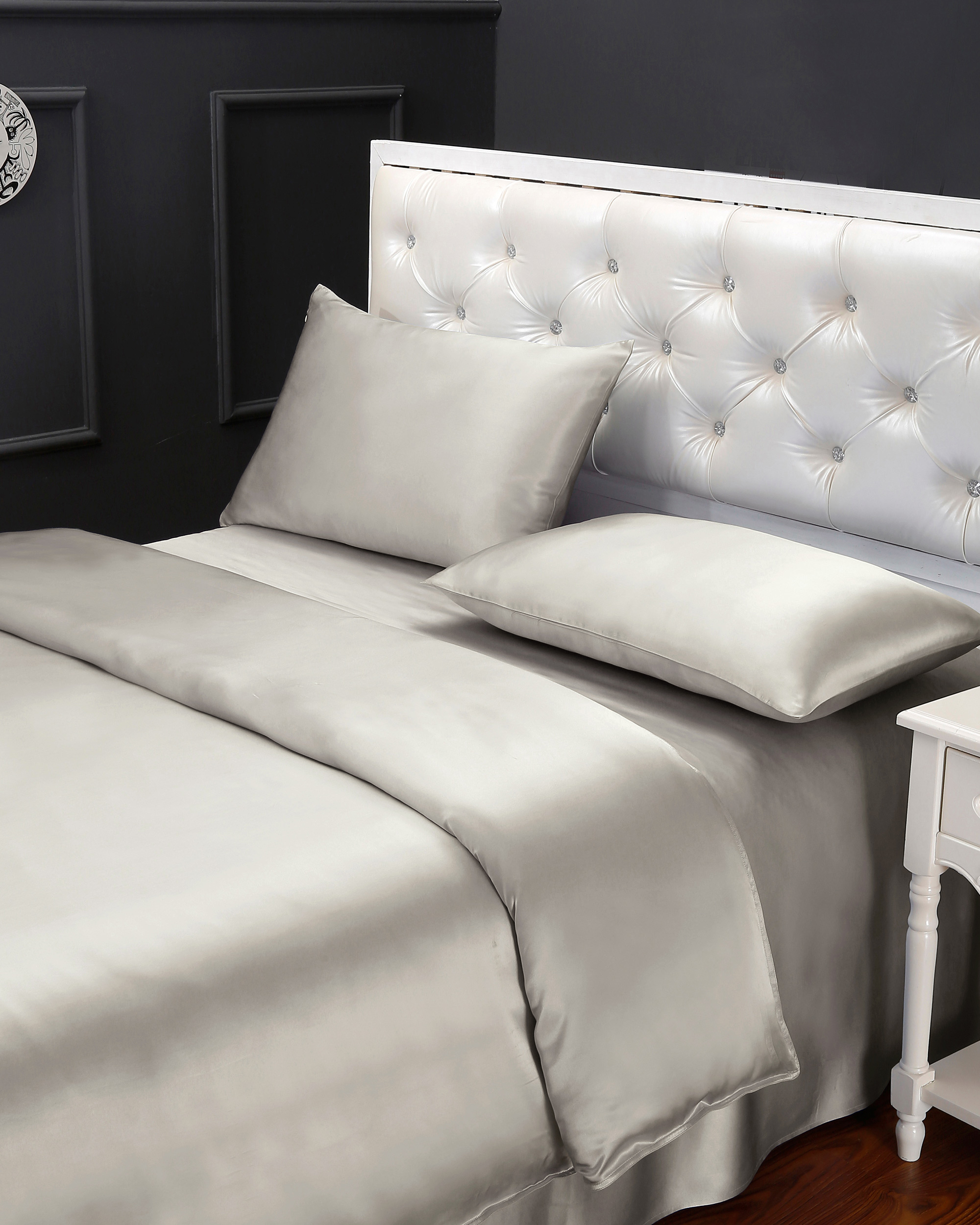 LILYSILK 3tlg Bettwaesche Aus Seide Silber Grau Deutschland 100% Seide Modernen Schlicht Und Leicht Bettwäsche Set 240x220cm + 2x 80x80cm