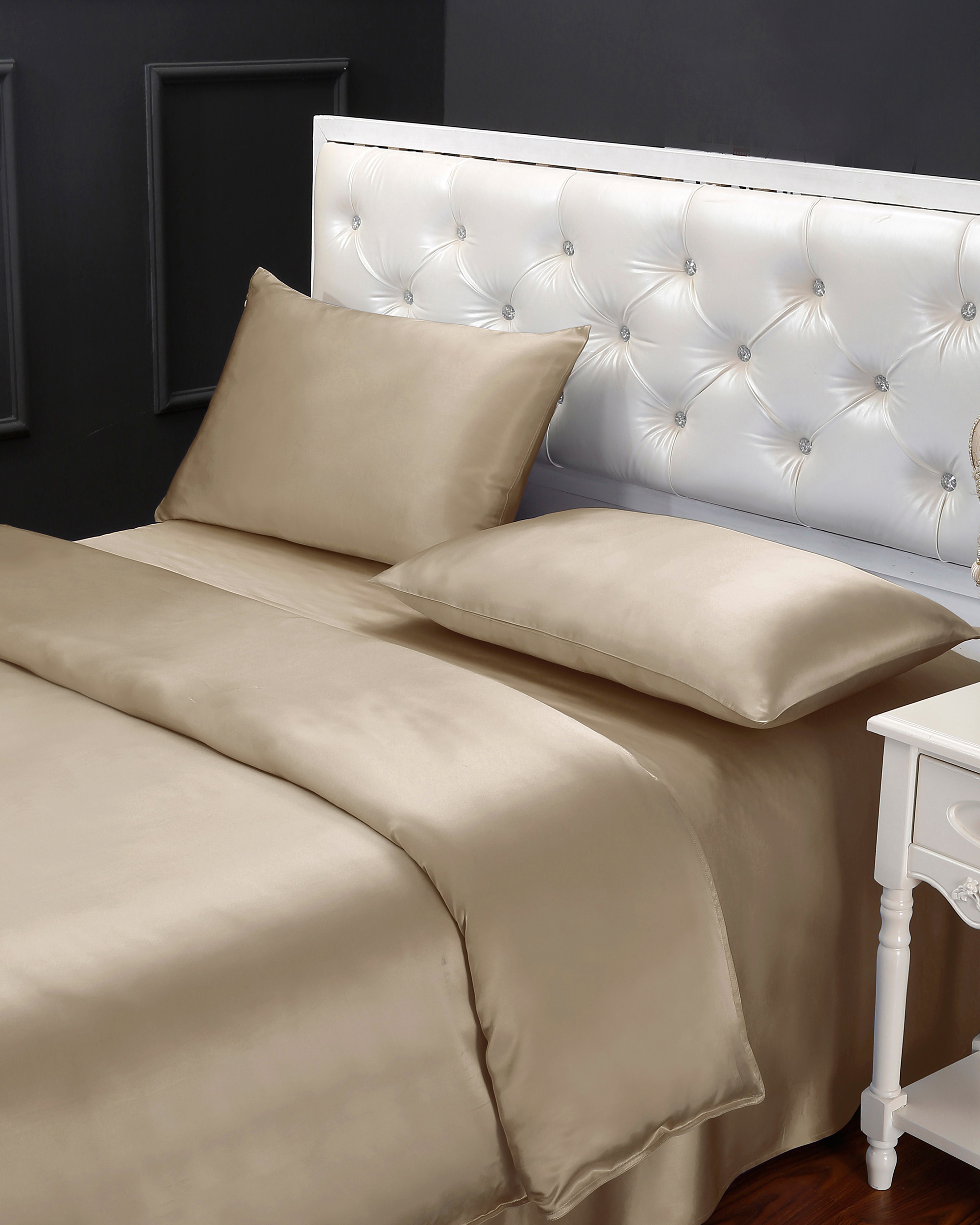 LILYSILK 2tlg Seidenbettwäsche Set Taupe Deutschland Charmeuse Seide Geprüfte Qualität Hygroskopisch Bettwäsche Set 240x220cm + 2x 80x80cm