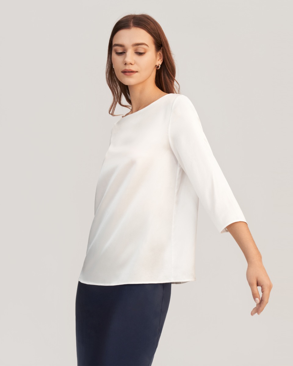 LILYSILK Chemisiers Soie À Col Bateau Et Manches 3/4 Soie De Mûrier Régulation De La Température Chemises XL - LILYSILK - Modalova
