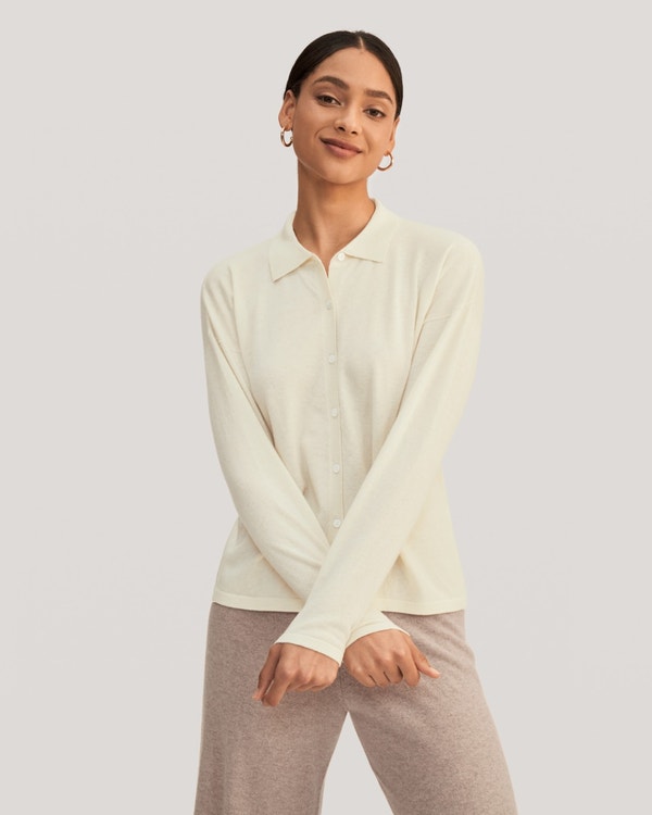 Basic Button-Down Cashmere Knit Shirt
